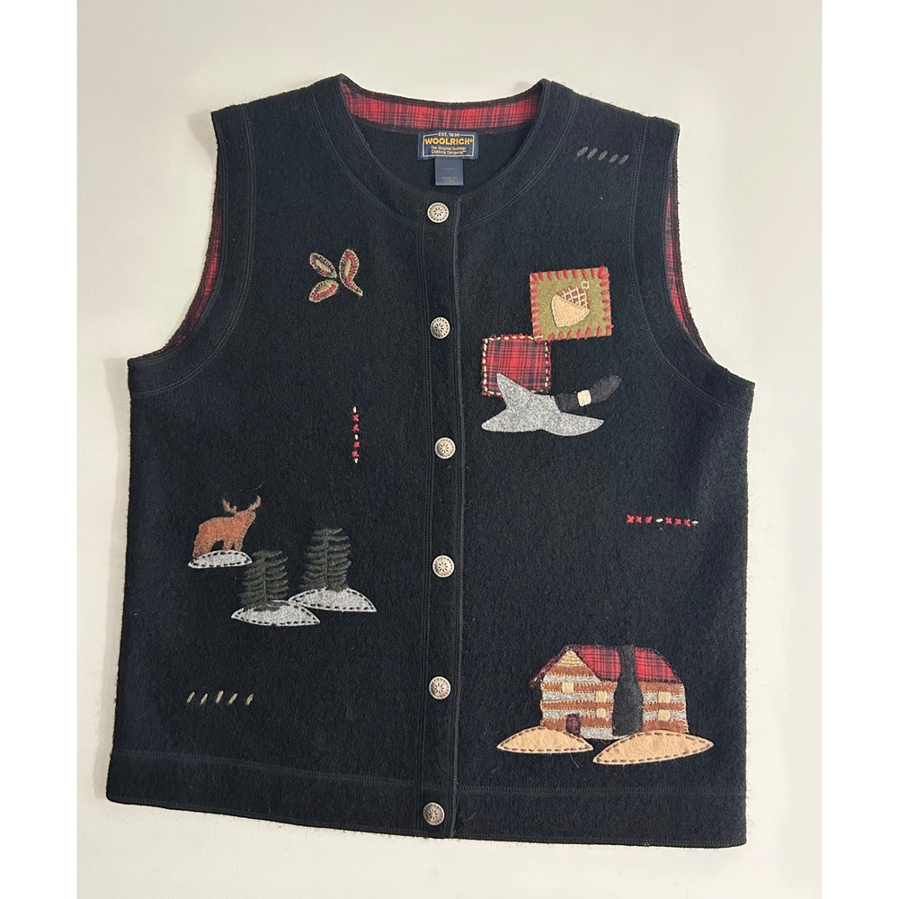 Vintage Woolrich Black Wool Vest Size Large